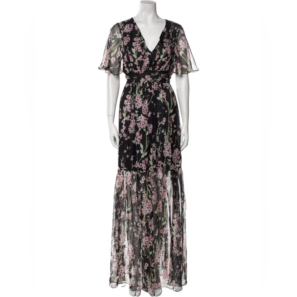 Eywasouls Black and Pink Floral Maxi Dress